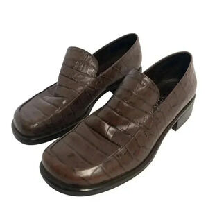 Vintage Franco Sarto Brown Crocodile Print Leather Men's Loafers